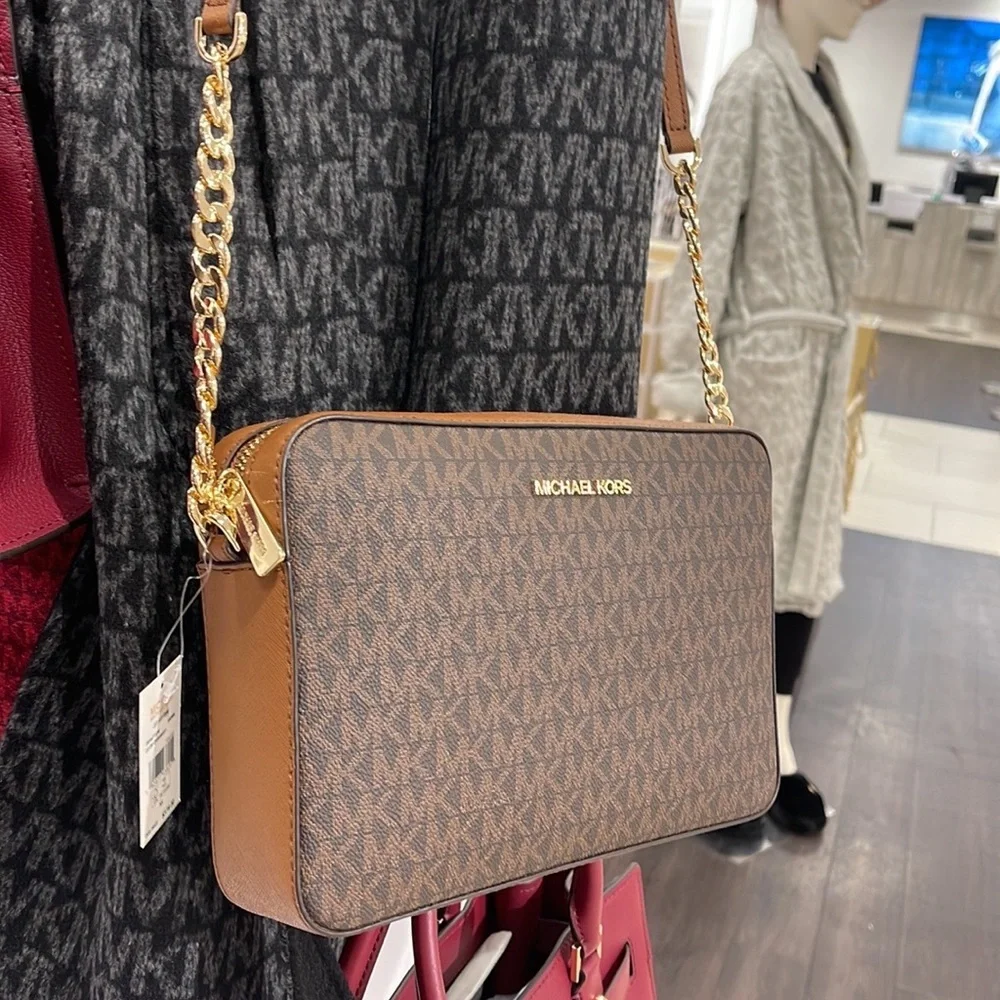 Michael Kors Jet Set Item Large East West Zip Crossbody Brown Signature